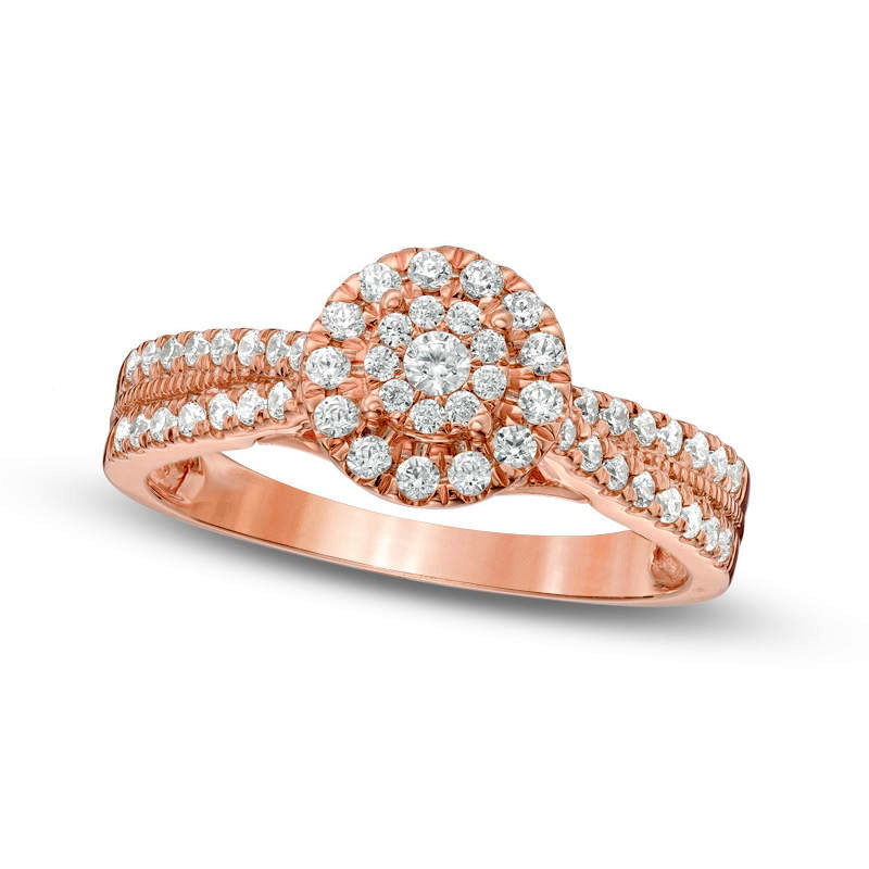 Image of ID 1 050 CT TW Composite Natural Diamond Frame Engagement Ring in Solid 10K Rose Gold