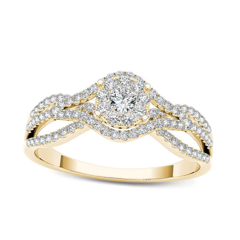 Image of ID 1 050 CT TW Composite Natural Diamond Frame Engagement Ring in Solid 14K Gold