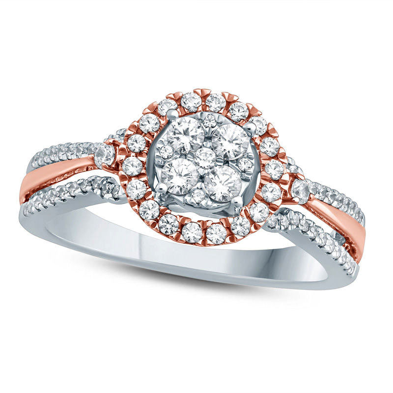 Image of ID 1 050 CT TW Composite Natural Diamond Frame Split Shank Engagement Ring in Solid 10K Two-Tone Gold