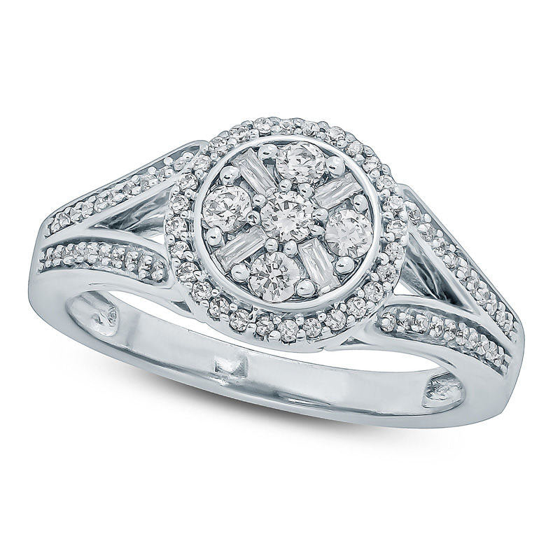 Image of ID 1 050 CT TW Composite Natural Diamond Frame Split Shank Engagement Ring in Solid 10K White Gold