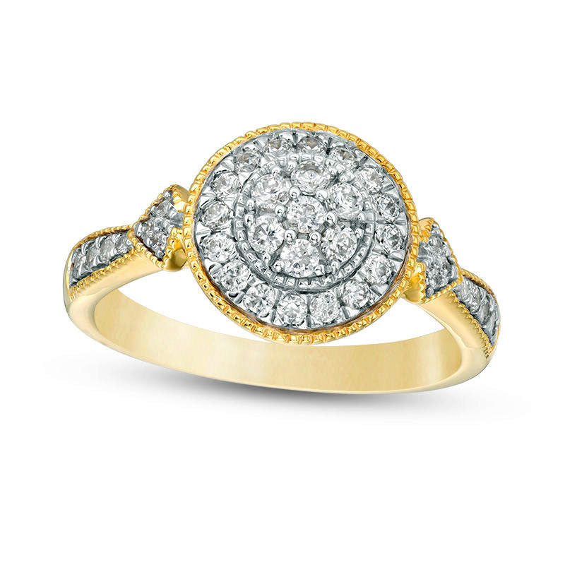 Image of ID 1 050 CT TW Composite Natural Diamond Frame Tri-Sides Antique Vintage-Style Engagement Ring in Solid 10K Yellow Gold