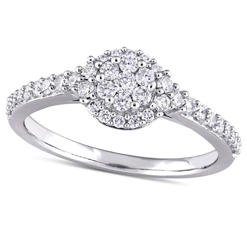 Image of ID 1 050 CT TW Composite Natural Diamond Frame Tri-Sides Engagement Ring in Solid 14K White Gold