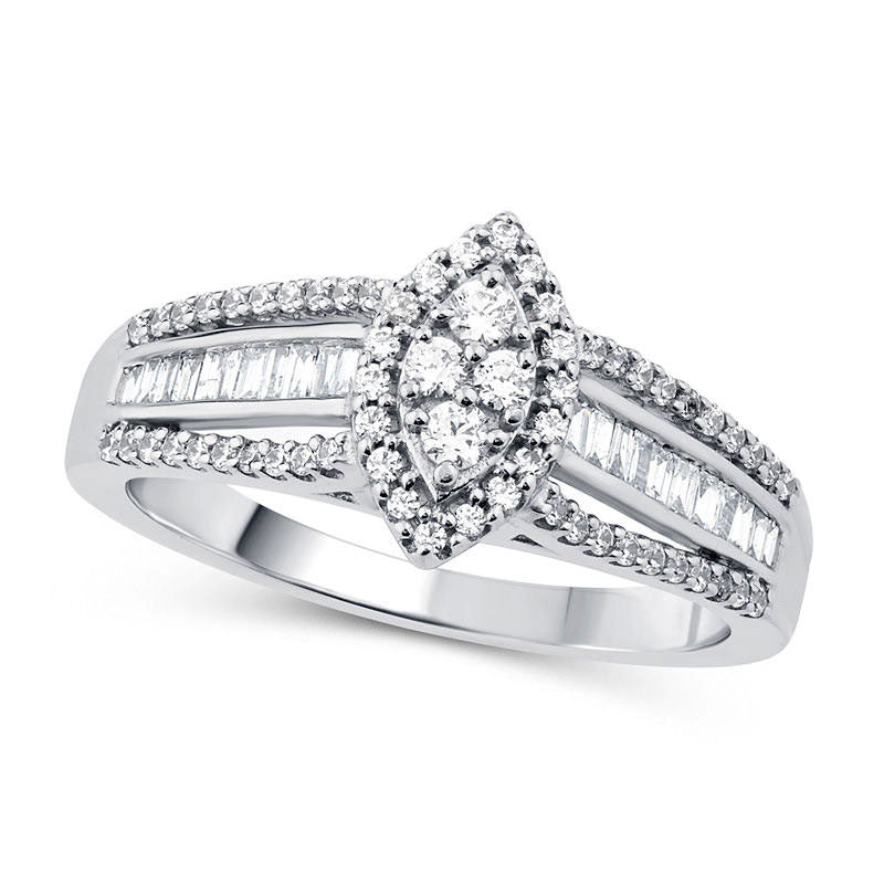 Image of ID 1 050 CT TW Composite Natural Diamond Marquise Frame Split Shank Ring in Solid 10K White Gold