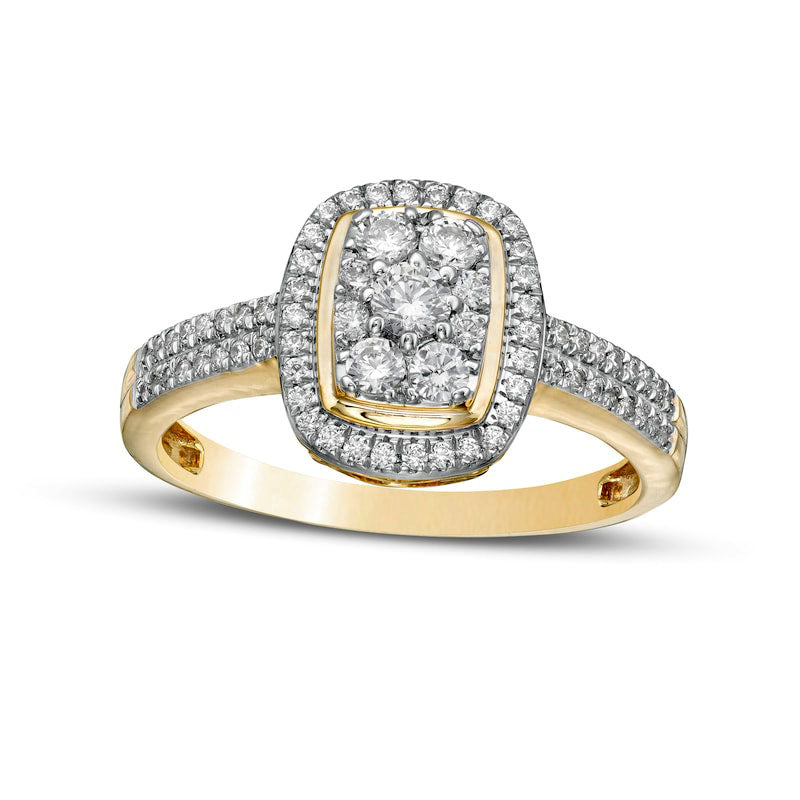Image of ID 1 050 CT TW Composite Natural Diamond Rectangular Frame Double Row Engagement Ring in Solid 10K Yellow Gold