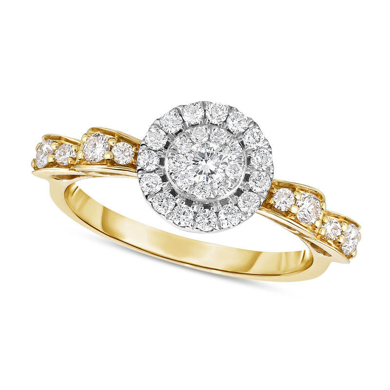 Image of ID 1 050 CT TW Composite Natural Diamond Ribbon Shank Engagement Ring in Solid 10K Two-Tone Gold