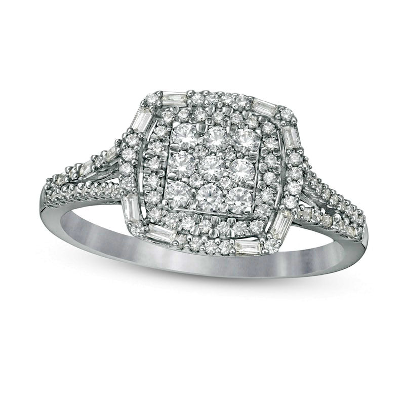 Image of ID 1 050 CT TW Composite Natural Diamond Square Frame Split Shank Engagement Ring in Sterling Silver