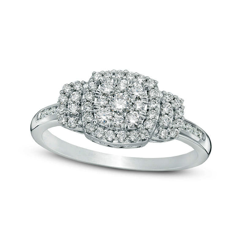 Image of ID 1 050 CT TW Composite Natural Diamond Square Frame Three Stone Engagement Ring in Solid 10K White Gold
