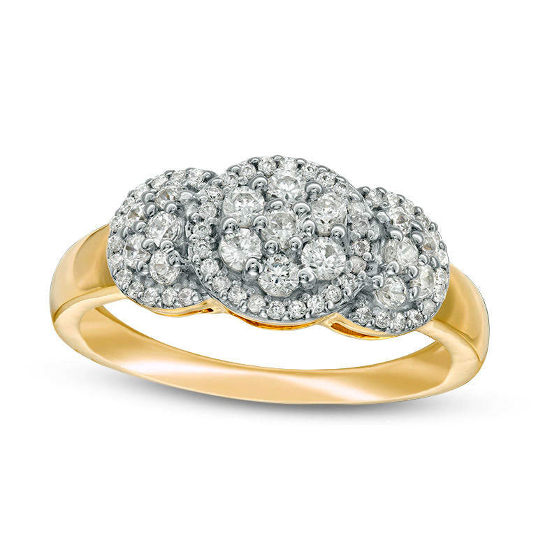 Image of ID 1 050 CT TW Composite Natural Diamond Three Stone Frame Ring in Solid 10K Yellow Gold