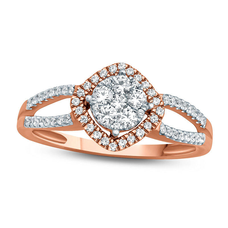 Image of ID 1 050 CT TW Composite Natural Diamond Tilted Square Frame Engagement Ring in Solid 10K Rose Gold