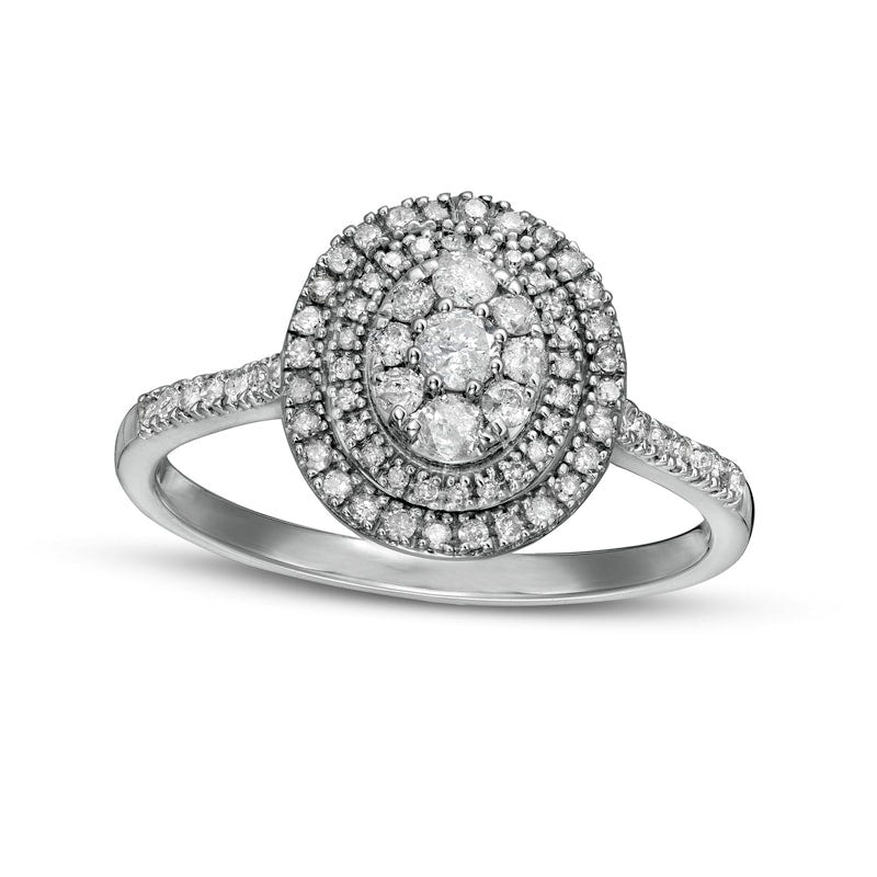 Image of ID 1 050 CT TW Composite Oval Natural Diamond Double Frame Ring in Solid 10K White Gold