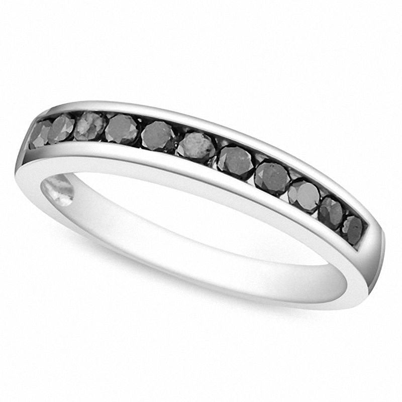 Image of ID 1 050 CT TW Enhanced Black Natural Diamond Anniversary Band in Sterling Silver