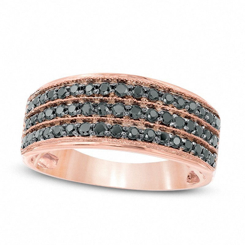 Image of ID 1 050 CT TW Enhanced Black Natural Diamond Three Row Band in Solid 10K Rose Gold