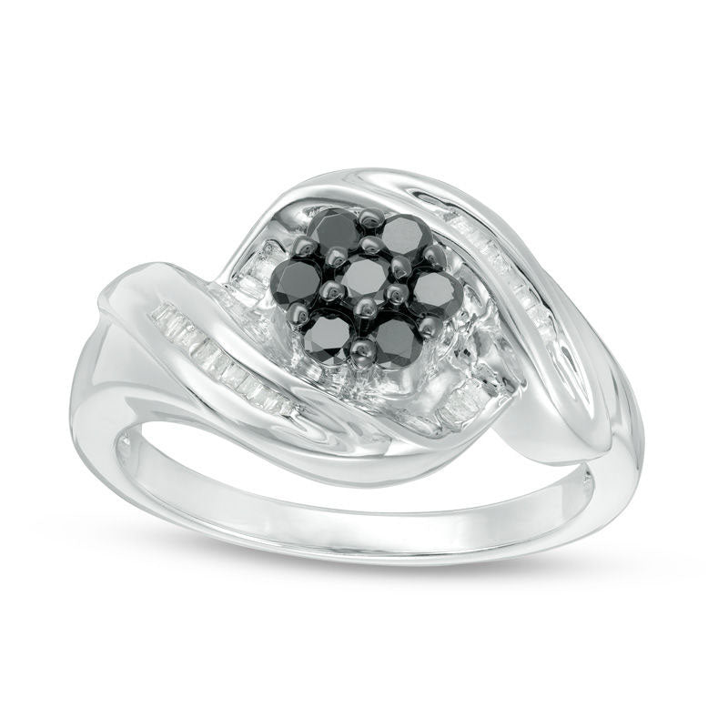 Image of ID 1 050 CT TW Enhanced Black and White Composite Natural Diamond Flame Ring in Sterling Silver - Size 7