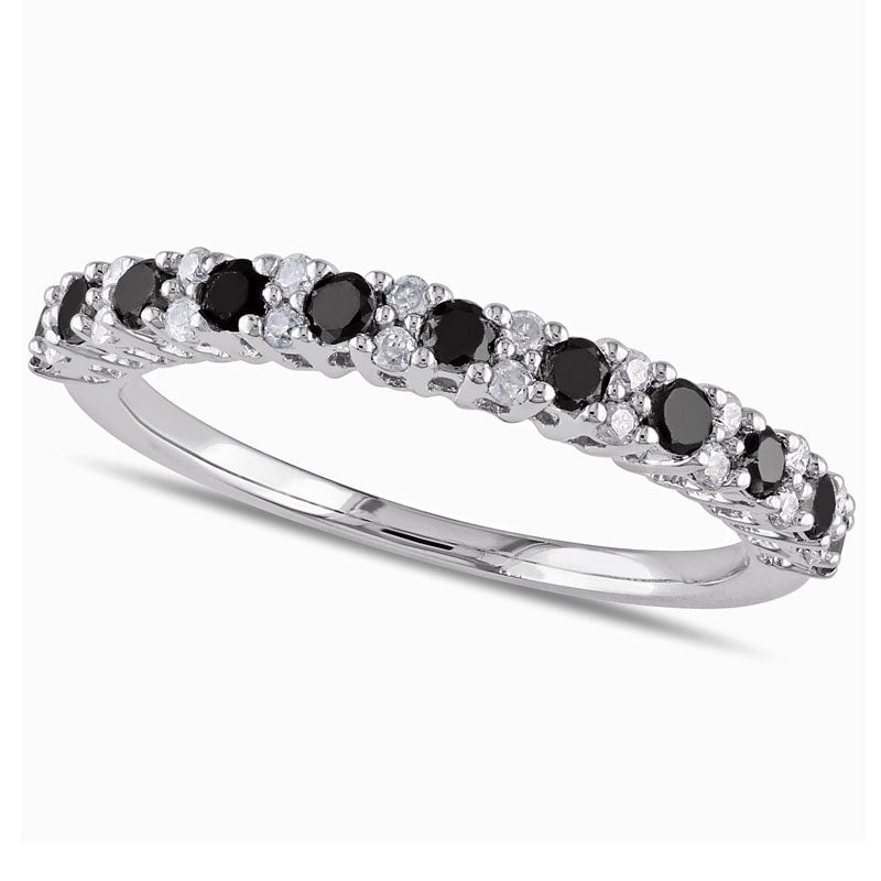 Image of ID 1 050 CT TW Enhanced Black and White Natural Diamond Anniversary Band in Sterling Silver