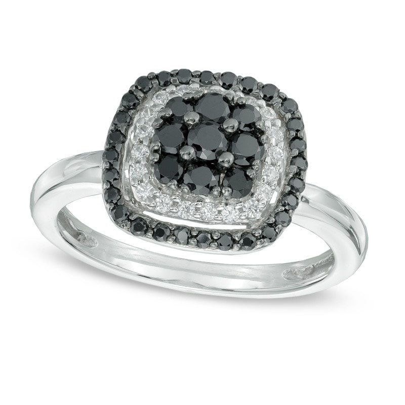 Image of ID 1 050 CT TW Enhanced Black and White Natural Diamond Cluster Frame Ring in Solid 10K White Gold