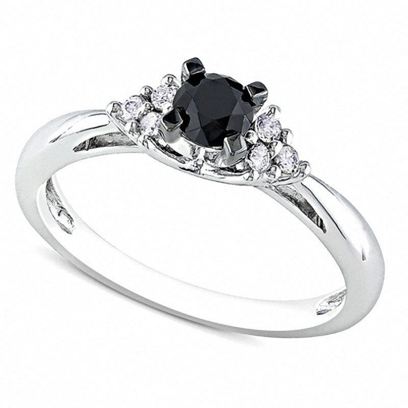 Image of ID 1 050 CT TW Enhanced Black and White Natural Diamond Engagement Ring in Sterling Silver