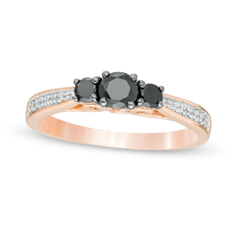 Image of ID 1 050 CT TW Enhanced Black and White Natural Diamond Three Stone Engagement Ring in Solid 10K Rose Gold
