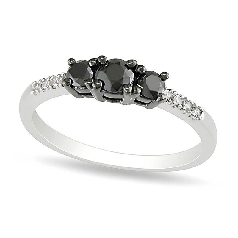 Image of ID 1 050 CT TW Enhanced Black and White Natural Diamond Three Stone Engagement Ring in Sterling Silver