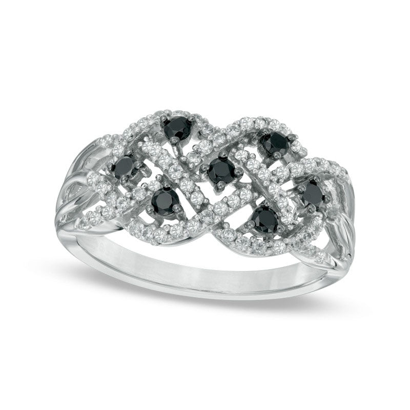 Image of ID 1 050 CT TW Enhanced Black and White Natural Diamond Woven Orbit Ring in Sterling Silver