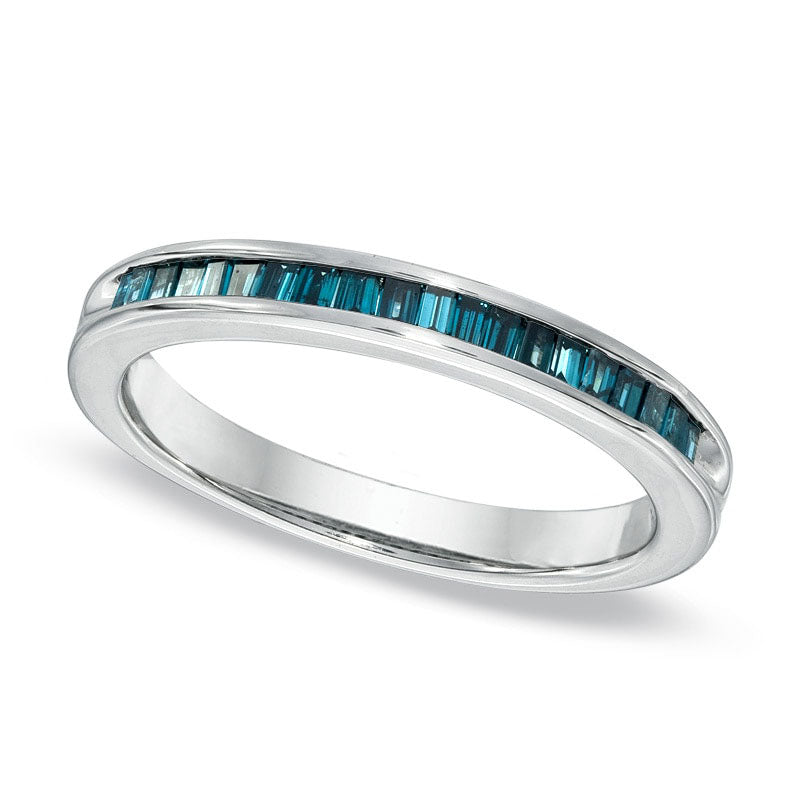 Image of ID 1 050 CT TW Enhanced Blue Baguette Natural Diamond Wedding Band in Sterling Silver