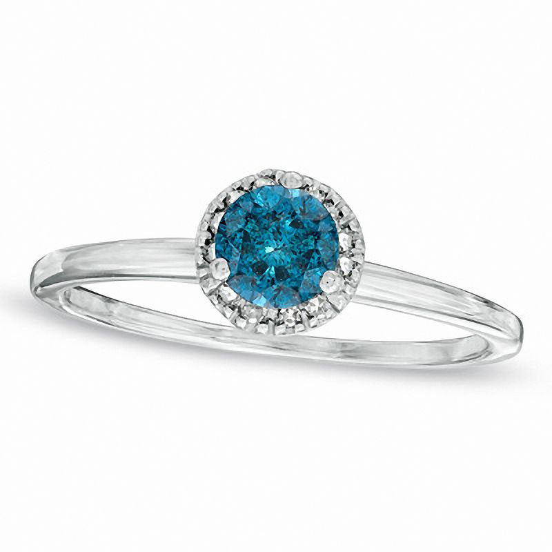 Image of ID 1 050 CT TW Enhanced Blue and White Natural Diamond Frame Ring in Sterling Silver - Size 7