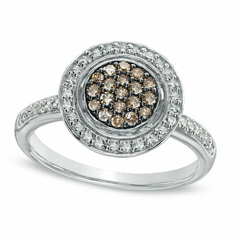 Image of ID 1 050 CT TW Enhanced Champagne and White Natural Diamond Cluster Ring in Sterling Silver