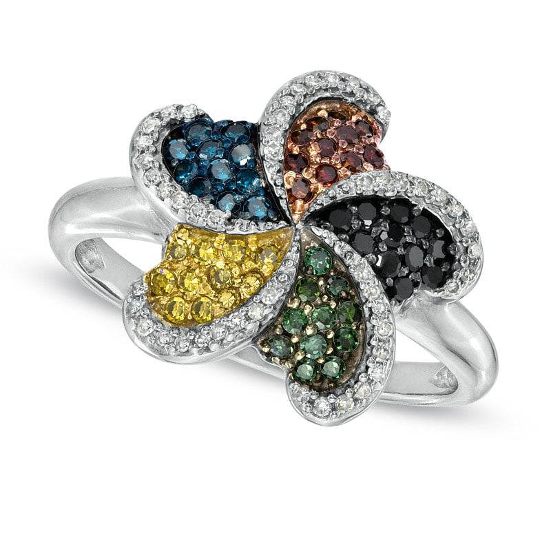 Image of ID 1 050 CT TW Enhanced Multi-Color Natural Diamond Pinwheel Ring in Sterling Silver