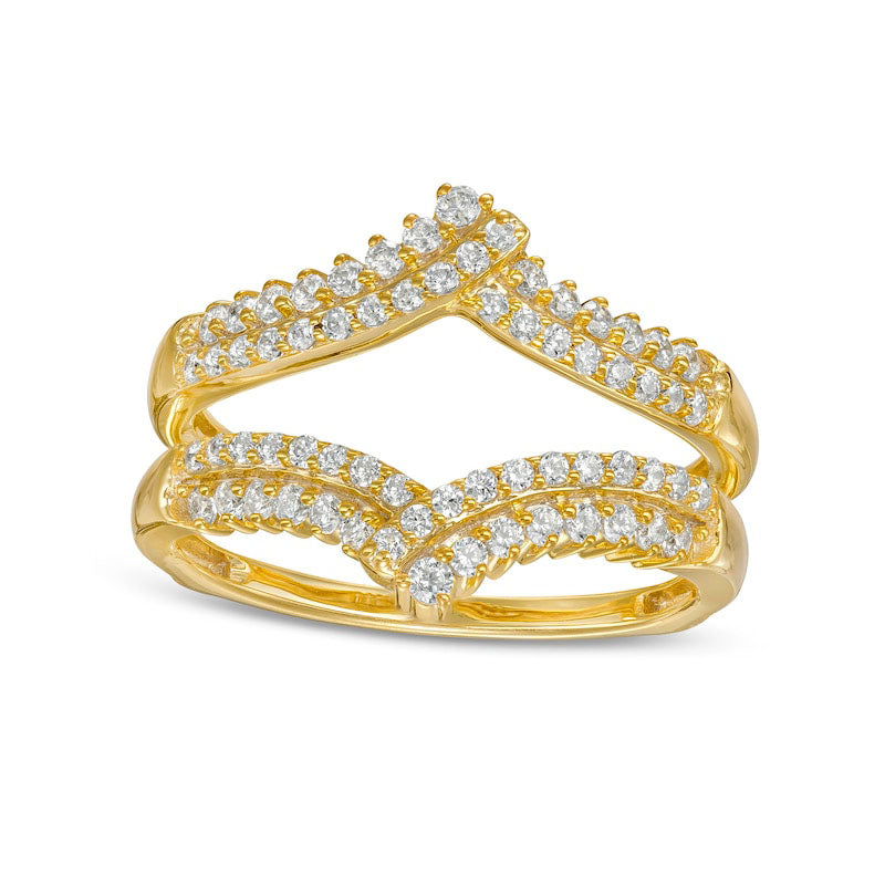 Image of ID 1 050 CT TW Natural Clarity Enhanced Diamond Double Row Crossover Crown Contour Solitaire Enhancer in Solid 10K Yellow Gold