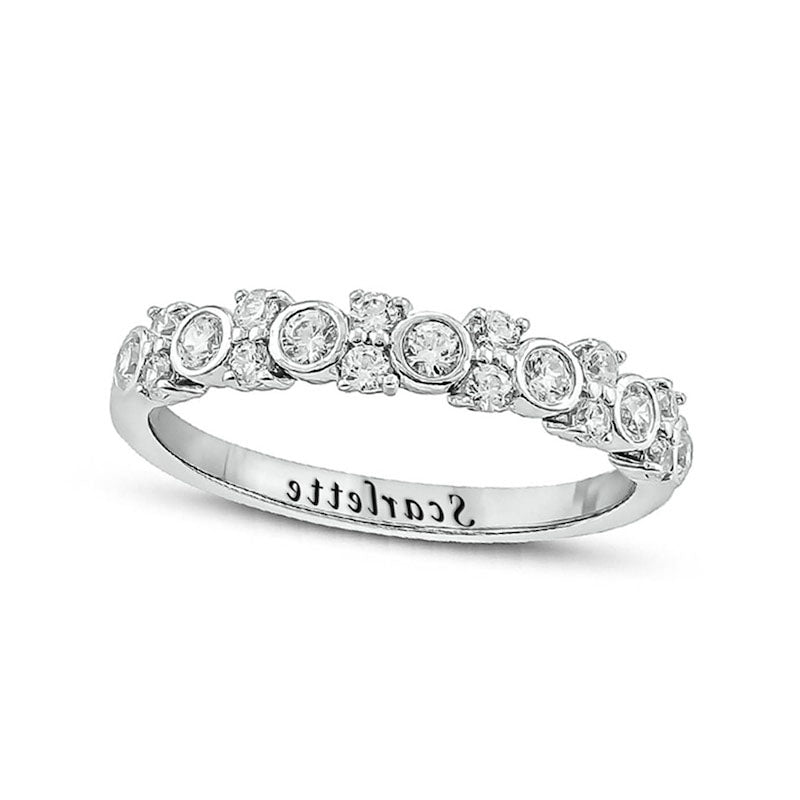 Image of ID 1 050 CT TW Natural Diamond Alternating Duos Engravable Anniversary Band in Solid 10K White Gold (1 Line)