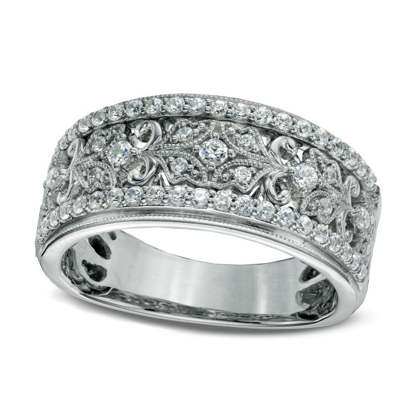 Image of ID 1 050 CT TW Natural Diamond Antique Vintage-Style Ring in Solid 14K White Gold