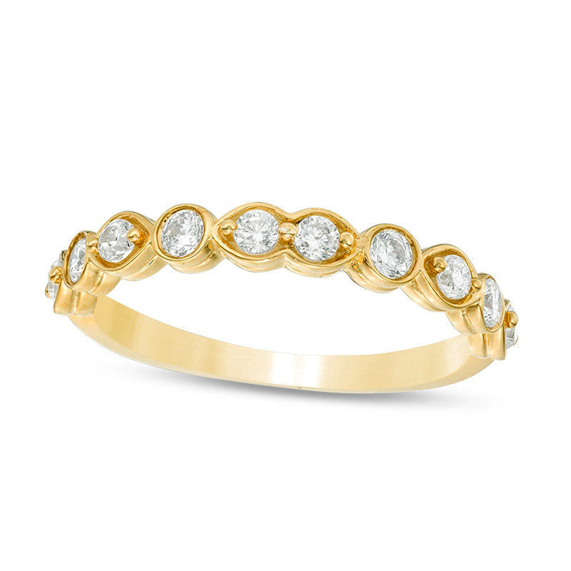 Image of ID 1 050 CT TW Natural Diamond Art Deco Alternating Wedding Band in Solid 10K Yellow Gold