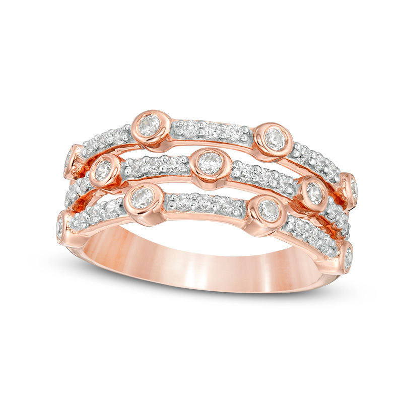 Image of ID 1 050 CT TW Natural Diamond Bezel-Set Station Multi-Row Stacked Ring in Solid 10K Rose Gold