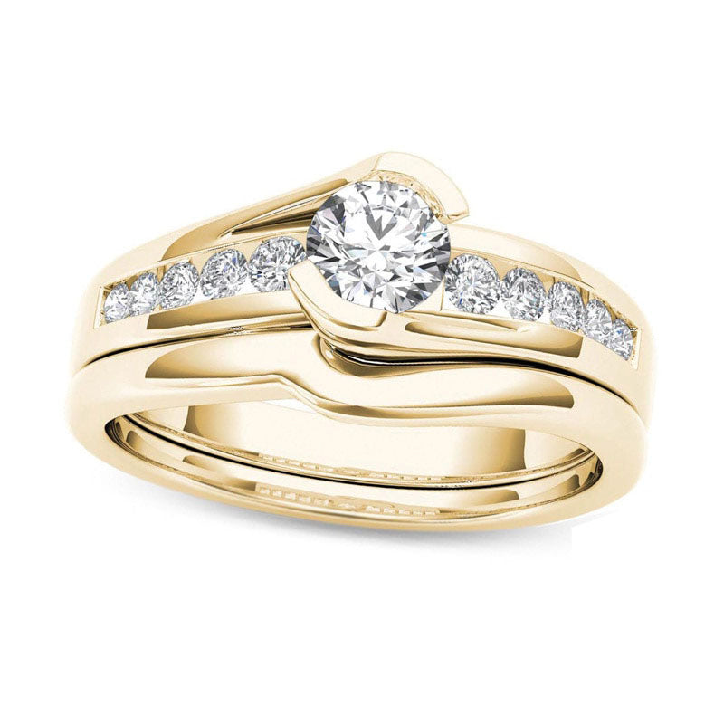 Image of ID 1 050 CT TW Natural Diamond Bypass Bridal Engagement Ring Set in Solid 14K Gold