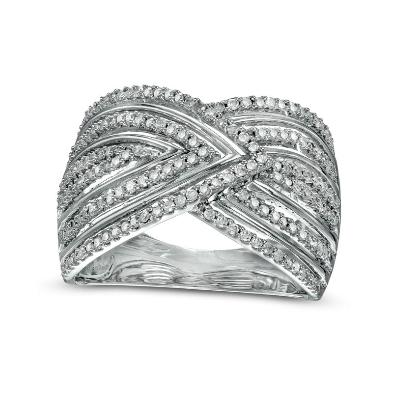 Image of ID 1 050 CT TW Natural Diamond Chevron Pattern Multi-Row Crossover Ring in Solid 10K White Gold