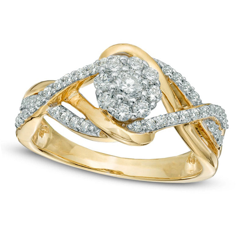 Image of ID 1 050 CT TW Natural Diamond Cluster Braid Engagement Ring in Sterling Silver and Solid 14K Gold Plate