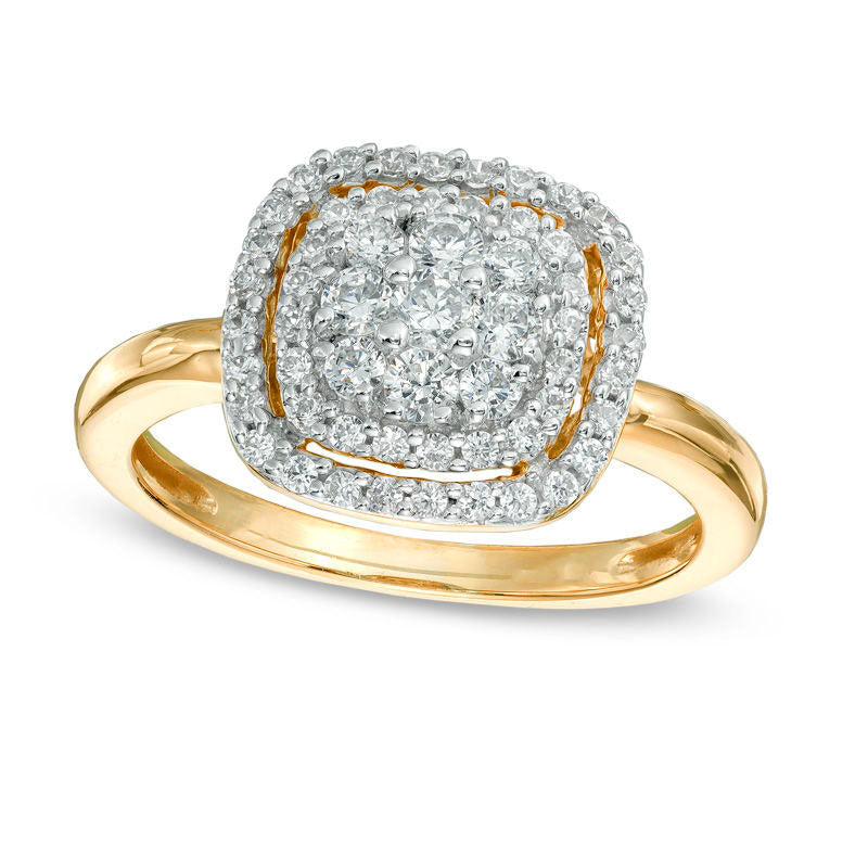 Image of ID 1 050 CT TW Natural Diamond Cluster Frame Ring in Solid 10K Yellow Gold