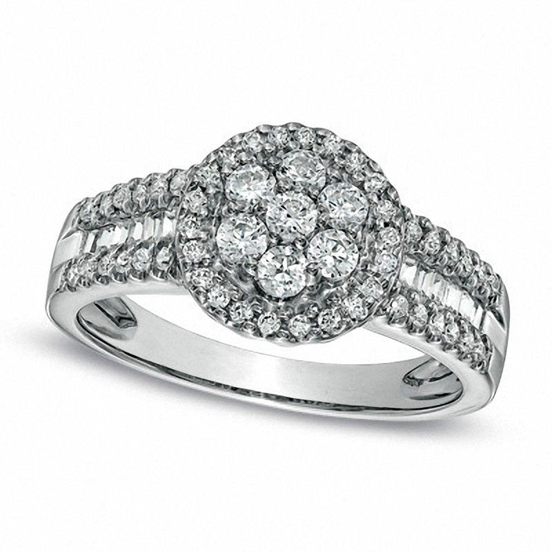 Image of ID 1 050 CT TW Natural Diamond Cluster Frame Ring in Sterling Silver
