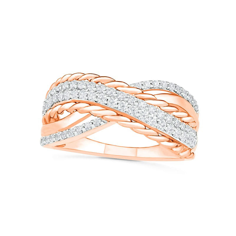 Image of ID 1 050 CT TW Natural Diamond Crossover Ring in Solid 10K Rose Gold