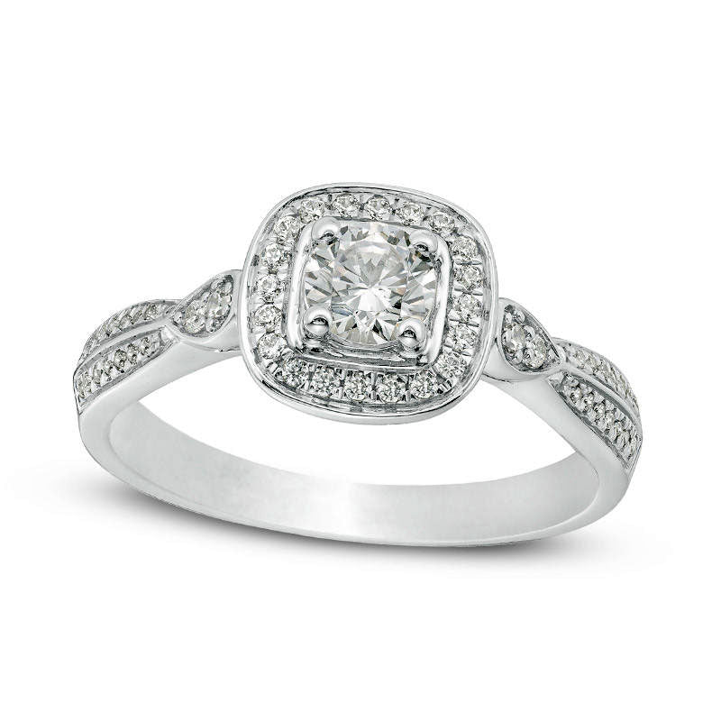 Image of ID 1 050 CT TW Natural Diamond Cushion Frame Engagement Ring in Solid 10K White Gold