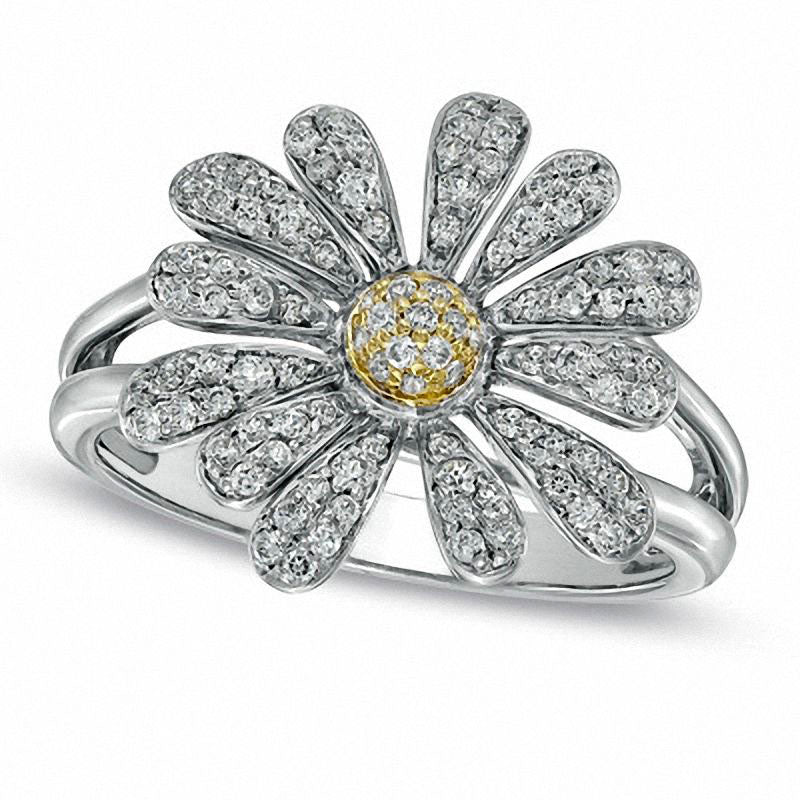 Image of ID 1 050 CT TW Natural Diamond Daisy Ring in Two-Tone Sterling Silver