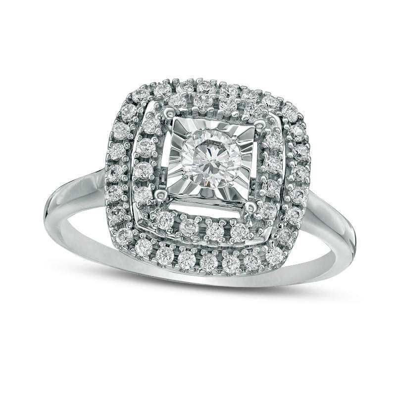 Image of ID 1 050 CT TW Natural Diamond Double Cushion Frame Engagement Ring in Solid 14K White Gold
