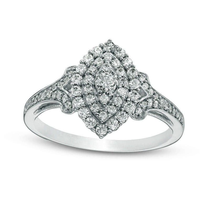 Image of ID 1 050 CT TW Natural Diamond Double Marquise Frame Engagement Ring in Solid 10K White Gold