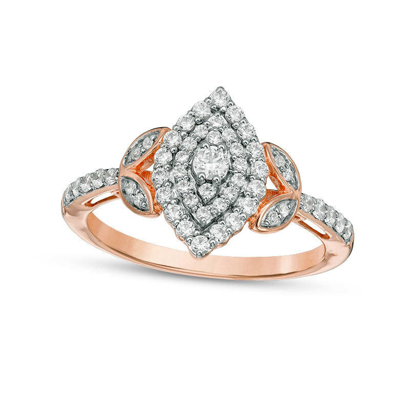 Image of ID 1 050 CT TW Natural Diamond Double Marquise Frame Petal-Sides Engagement Ring in Solid 10K Rose Gold