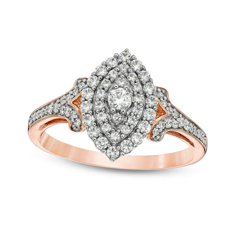 Image of ID 1 050 CT TW Natural Diamond Double Marquise Frame V-Sides Engagement Ring in Solid 10K Rose Gold