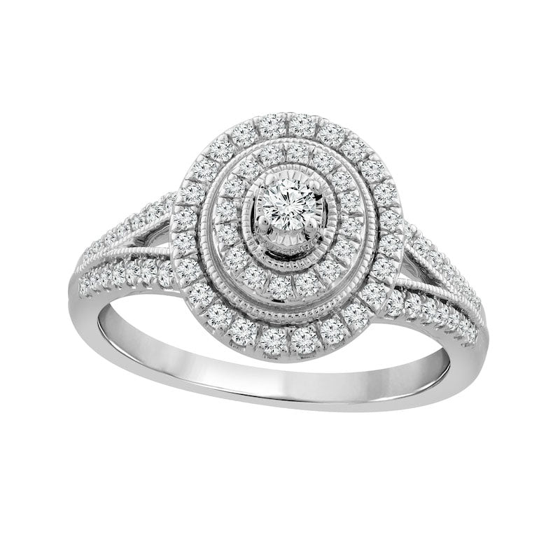 Image of ID 1 050 CT TW Natural Diamond Double Oval Frame Antique Vintage-Style Engagement Ring in Solid 10K White Gold