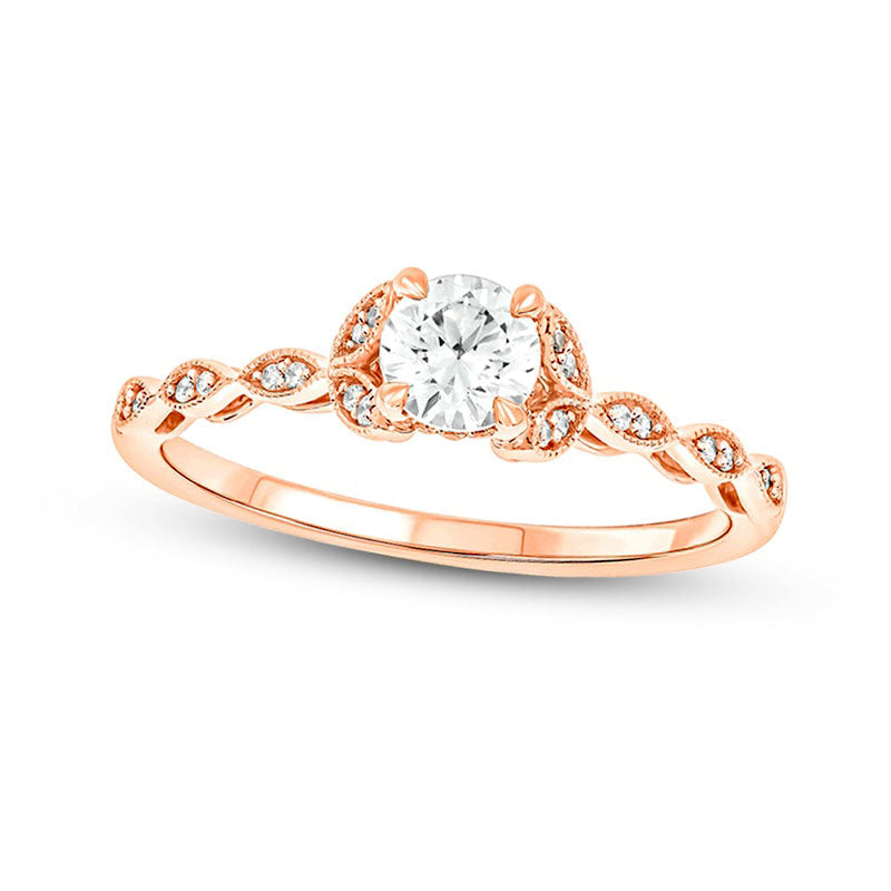 Image of ID 1 050 CT TW Natural Diamond Floral Antique Vintage-Style Engagement Ring in Solid 10K Rose Gold (I/I2)