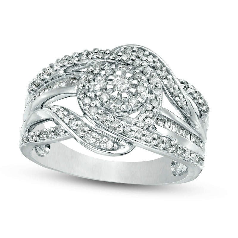 Image of ID 1 050 CT TW Natural Diamond Frame Layered Bypass Ring in Sterling Silver