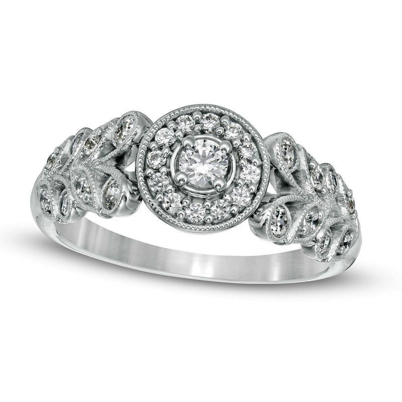 Image of ID 1 050 CT TW Natural Diamond Frame Ornate Antique Vintage-Style Engagement Ring in Solid 10K White Gold