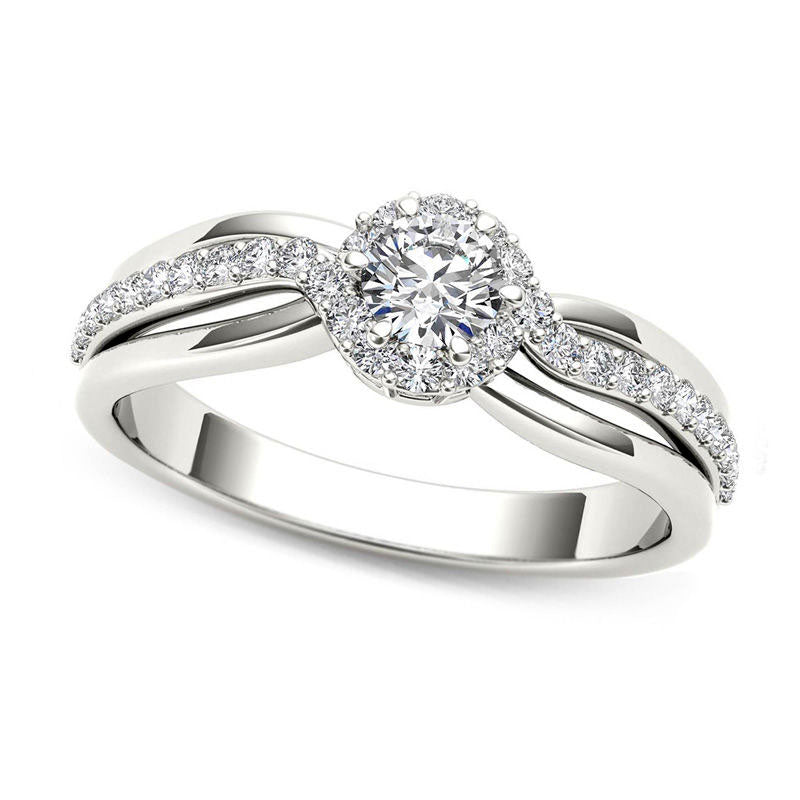 Image of ID 1 050 CT TW Natural Diamond Frame Swirl Engagement Ring in Solid 14K White Gold