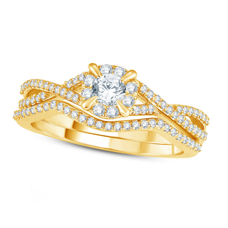Image of ID 1 050 CT TW Natural Diamond Frame Twist Bridal Engagement Ring Set in Solid 14K Gold